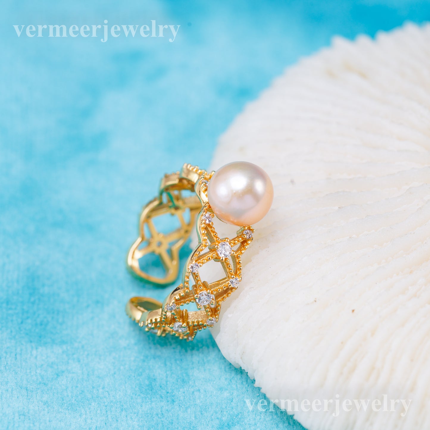 r011040 DIY 6-8mm Natural Freshwater pearl Ring accessory 925 sterling silver Adjustable size engagement jewelry ring for women