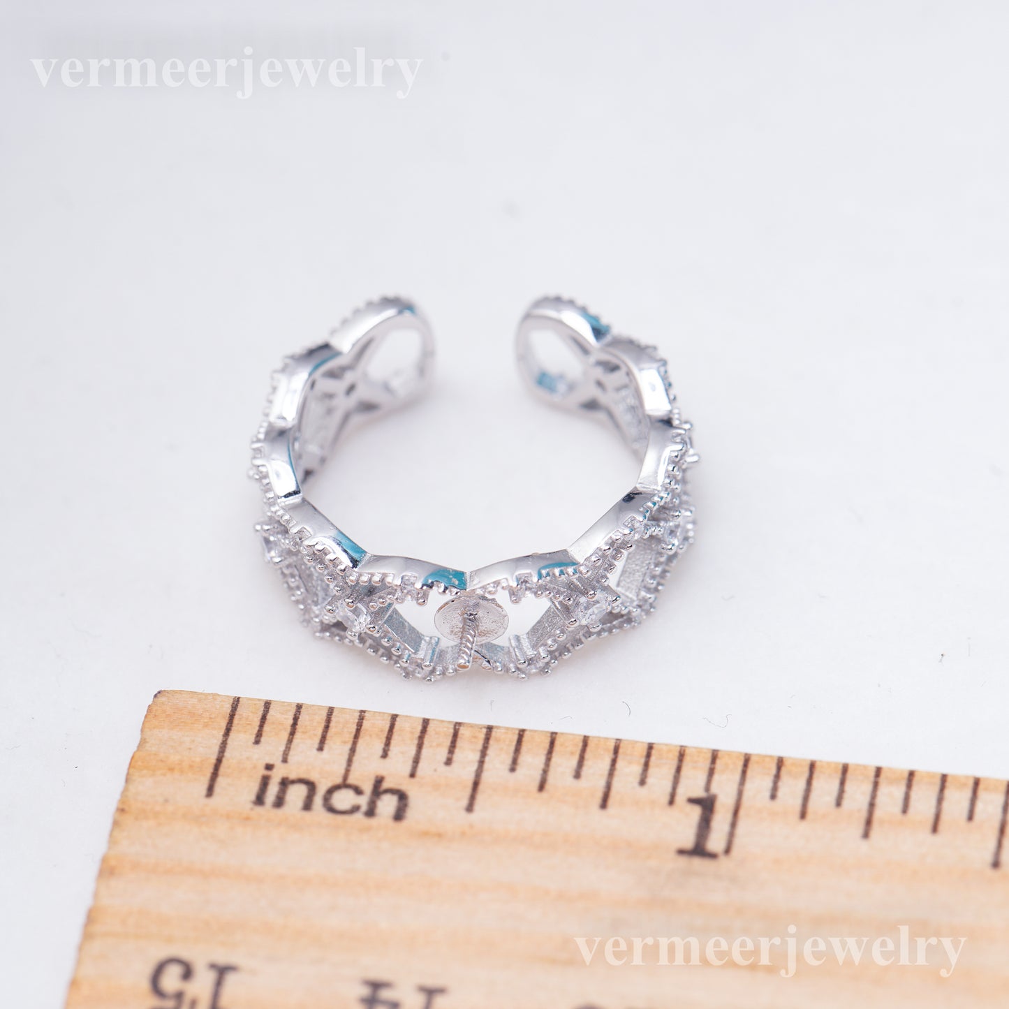 r011040 DIY 6-8mm Natural Freshwater pearl Ring accessory 925 sterling silver Adjustable size engagement jewelry ring for women