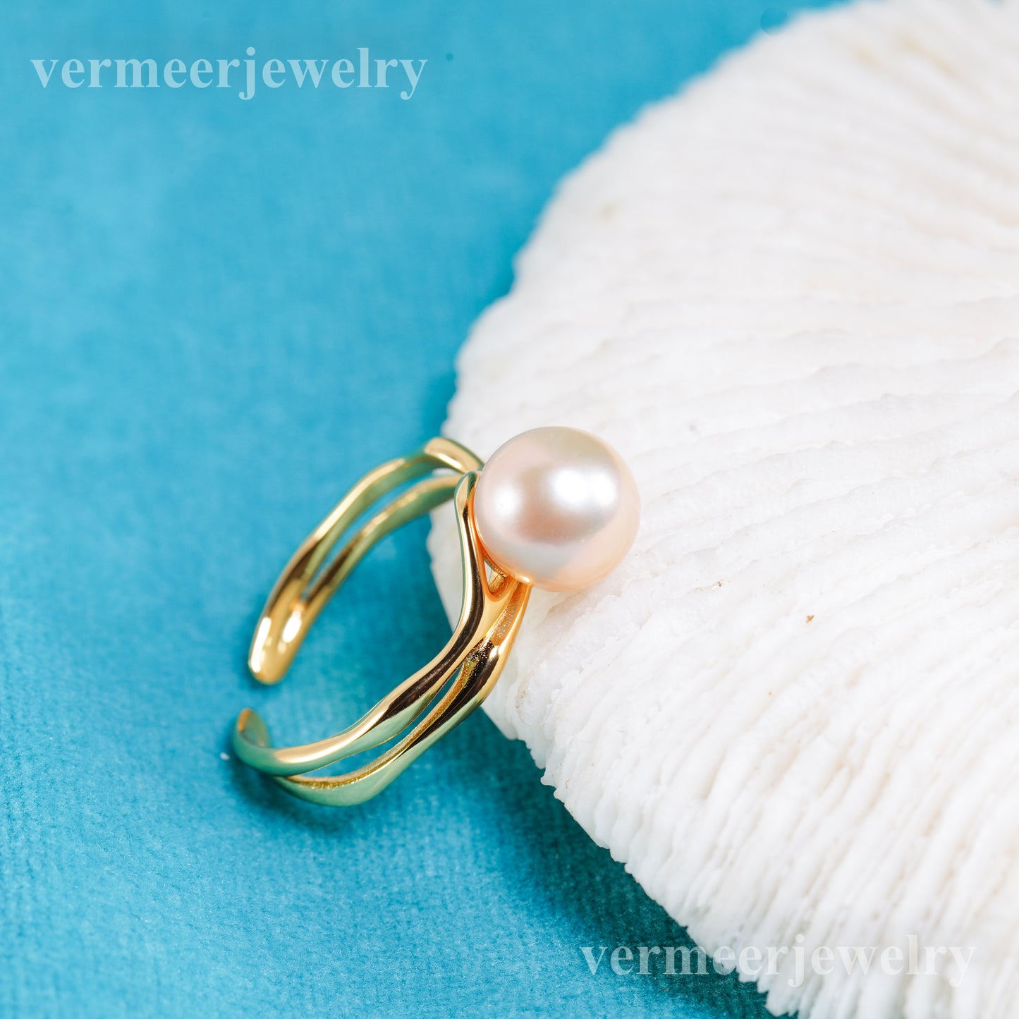 r011053 DIY 6-8mm Natural Freshwater pearl Ring accessory 925 sterling silver Adjustable size engagement jewelry ring for women