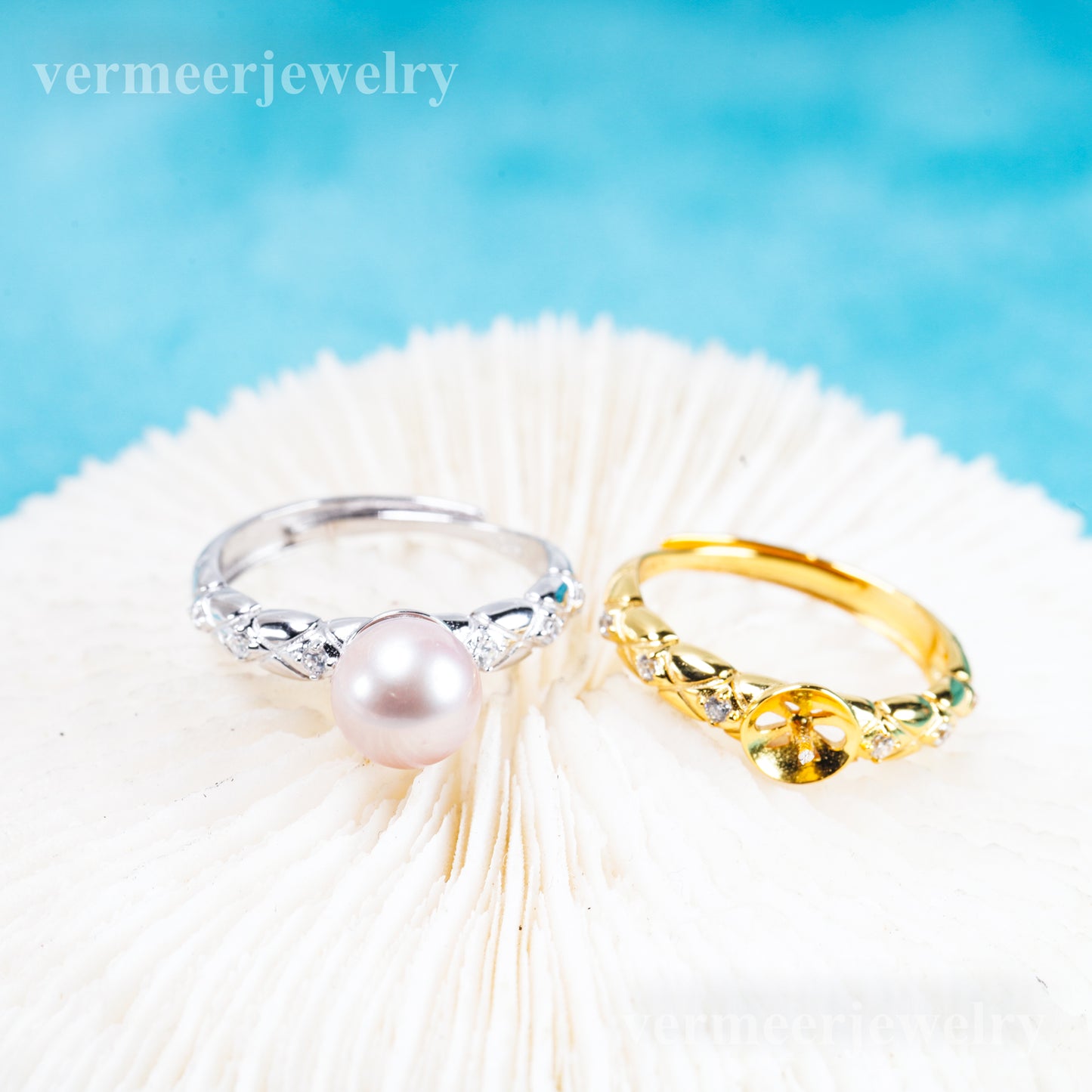 r011073 DIY 6-8mm Natural Freshwater pearl Ring accessory 925 sterling silver Adjustable size engagement jewelry ring for women