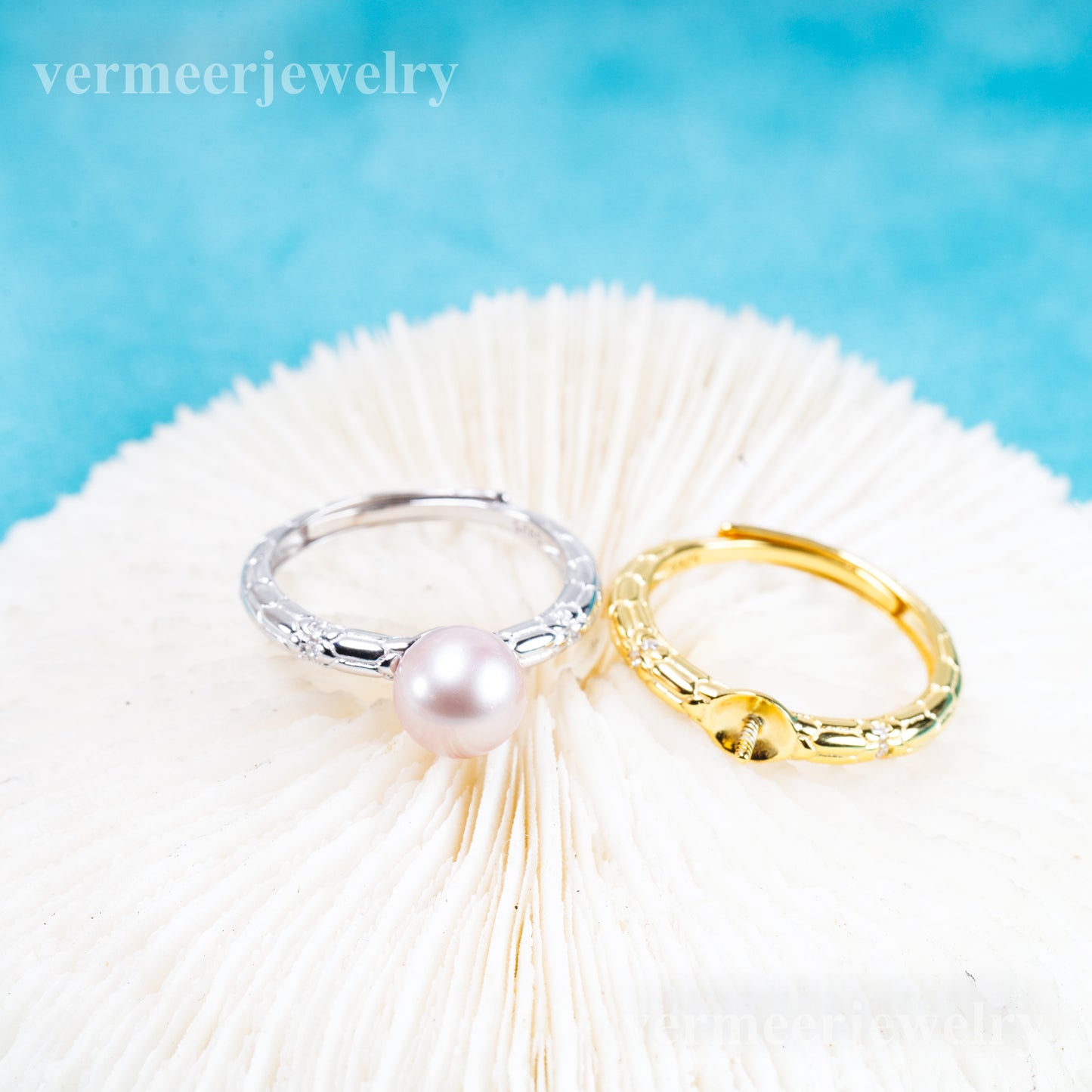 r011074 DIY 6-8mm Natural Freshwater pearl Ring accessory 925 sterling silver Adjustable size engagement jewelry ring for women
