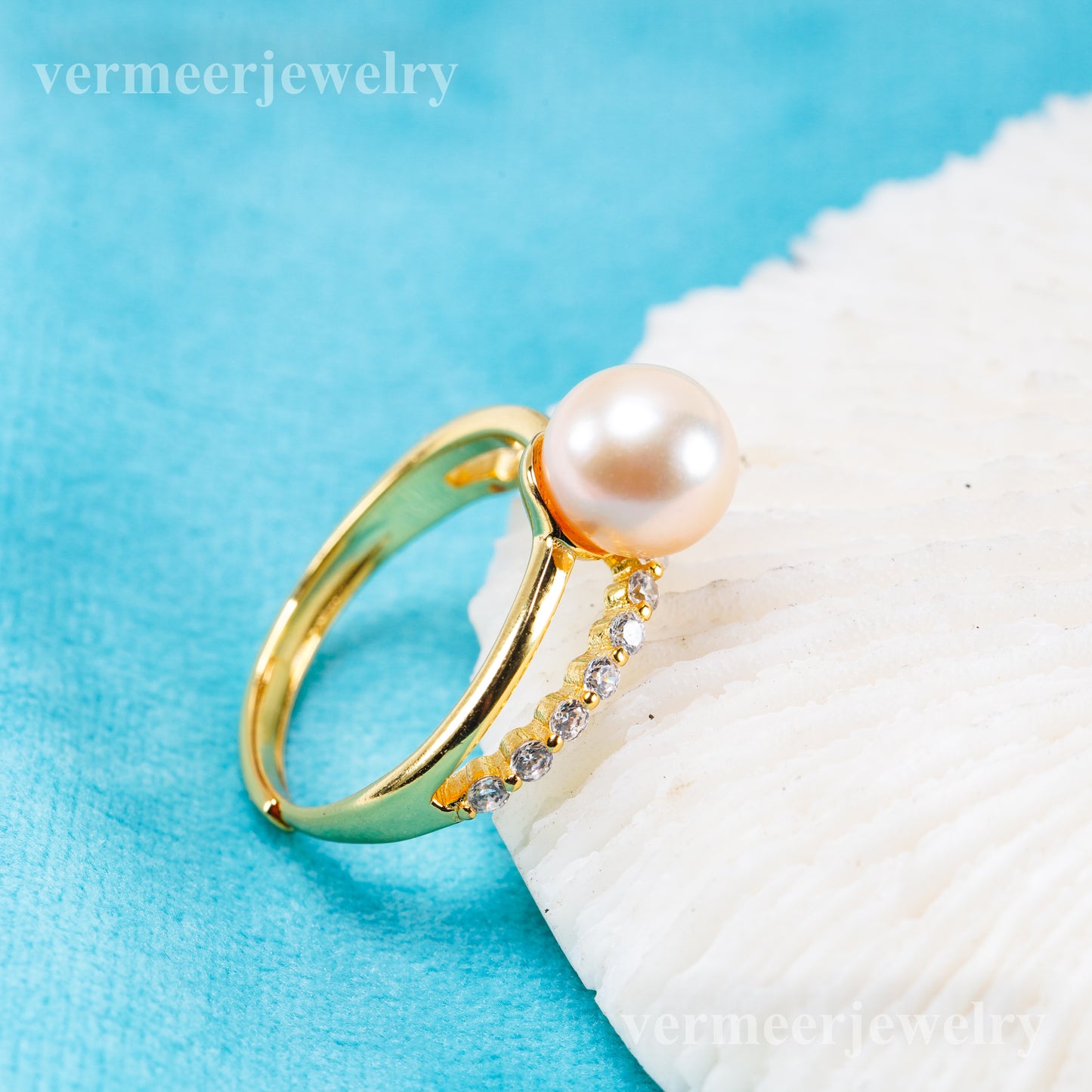 r011078 DIY 6-8mm Natural Freshwater pearl Ring accessory 925 sterling silver Adjustable size engagement jewelry ring for women