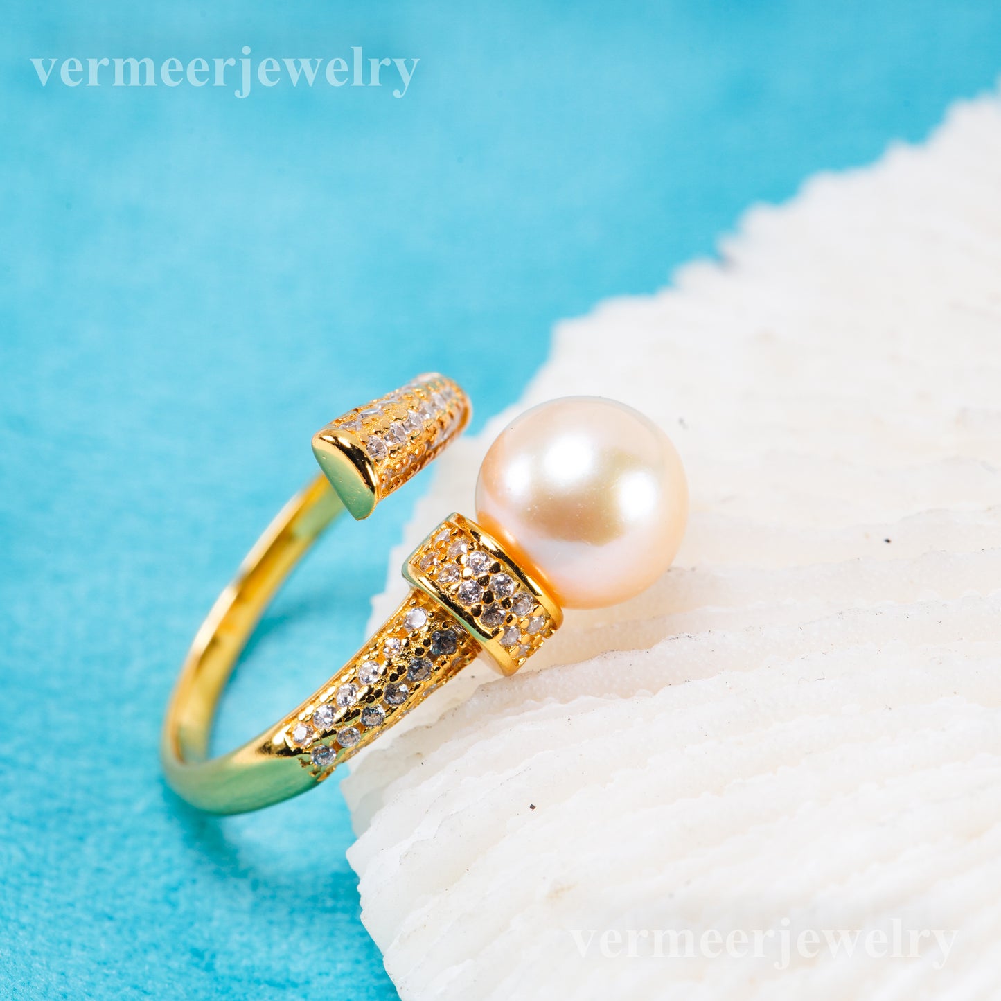 r011079 DIY 6-8mm Natural Freshwater pearl Ring accessory 925 sterling silver Adjustable size engagement jewelry ring for women