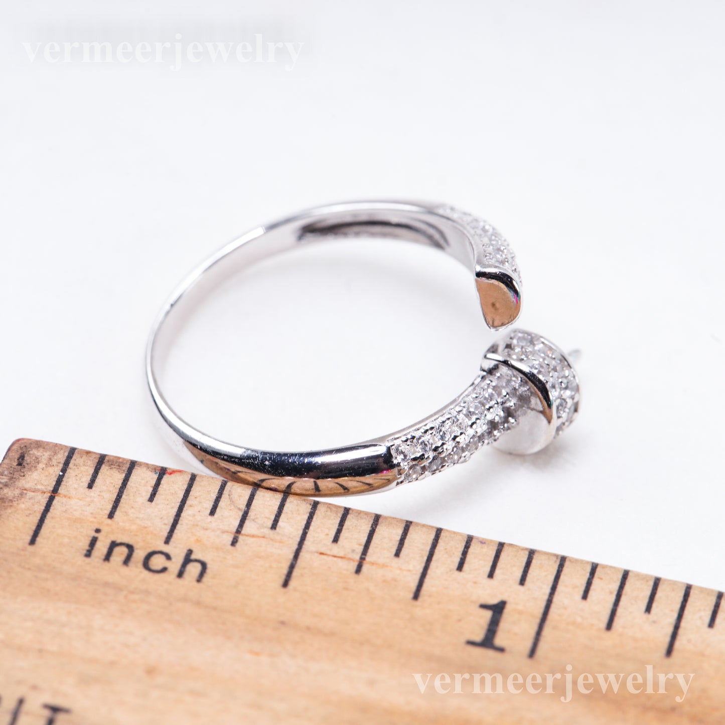 r011079 DIY 6-8mm Natural Freshwater pearl Ring accessory 925 sterling silver Adjustable size engagement jewelry ring for women