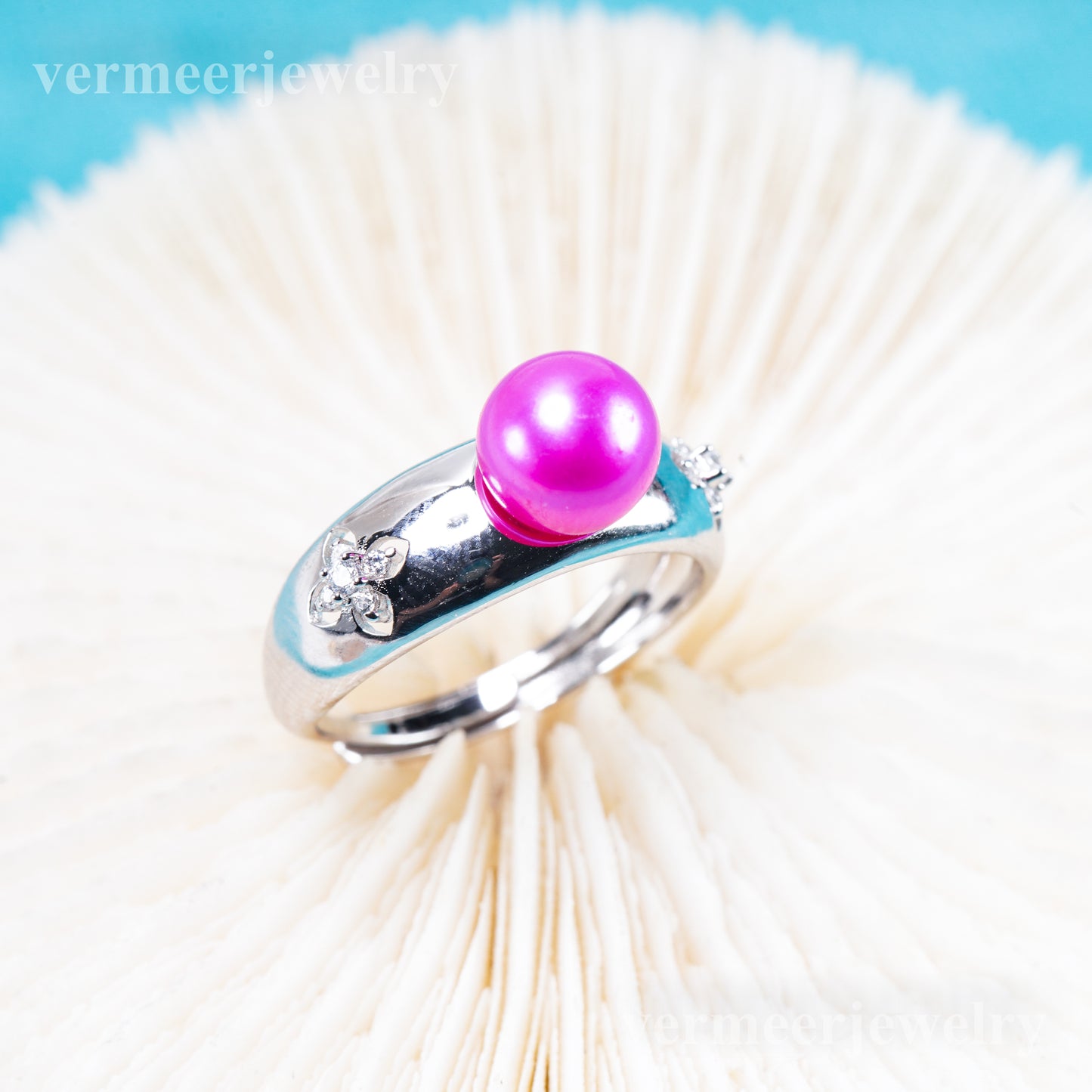 r011080 DIY 6-8mm Natural Freshwater pearl Ring accessory 925 sterling silver Adjustable size engagement jewelry ring for women