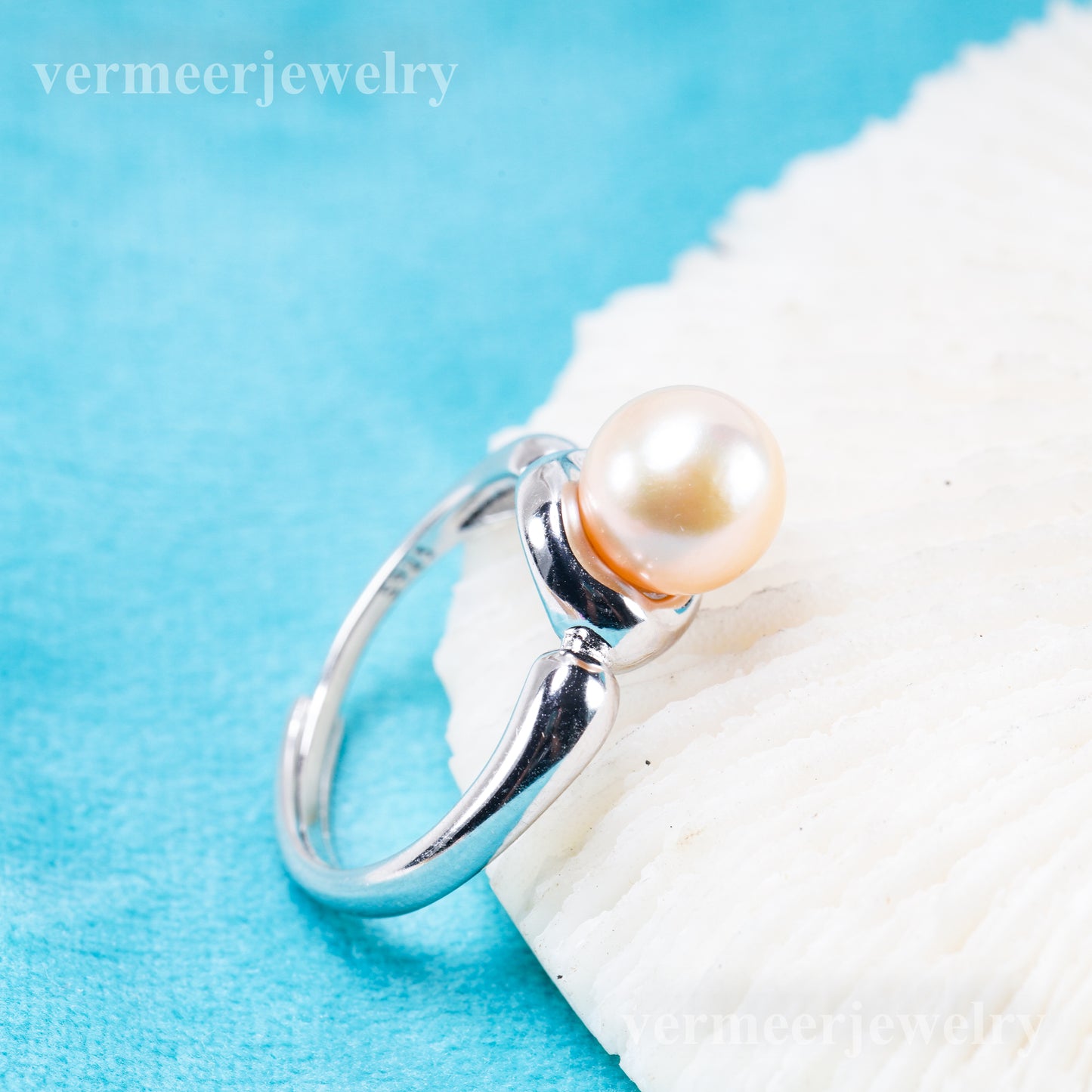 r011081 DIY 6-8mm Natural Freshwater pearl Ring accessory 925 sterling silver Adjustable size engagement jewelry ring for women
