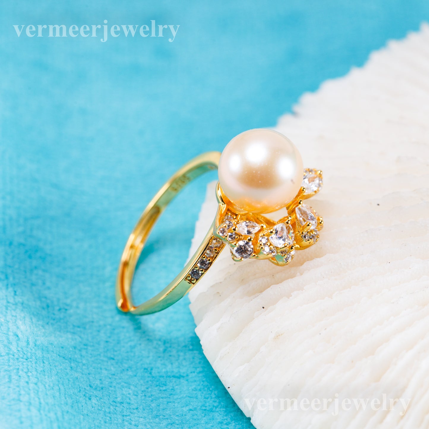 r011083DIY 6-8mm Natural Freshwater pearl Ring accessory 925 sterling silver Adjustable size engagement jewelry ring for women
