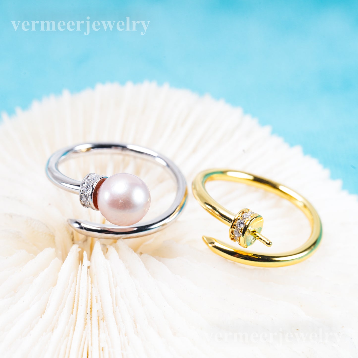 r011084 DIY 6-8mm Natural Freshwater pearl Ring accessory 925 sterling silver Adjustable size engagement jewelry ring for women