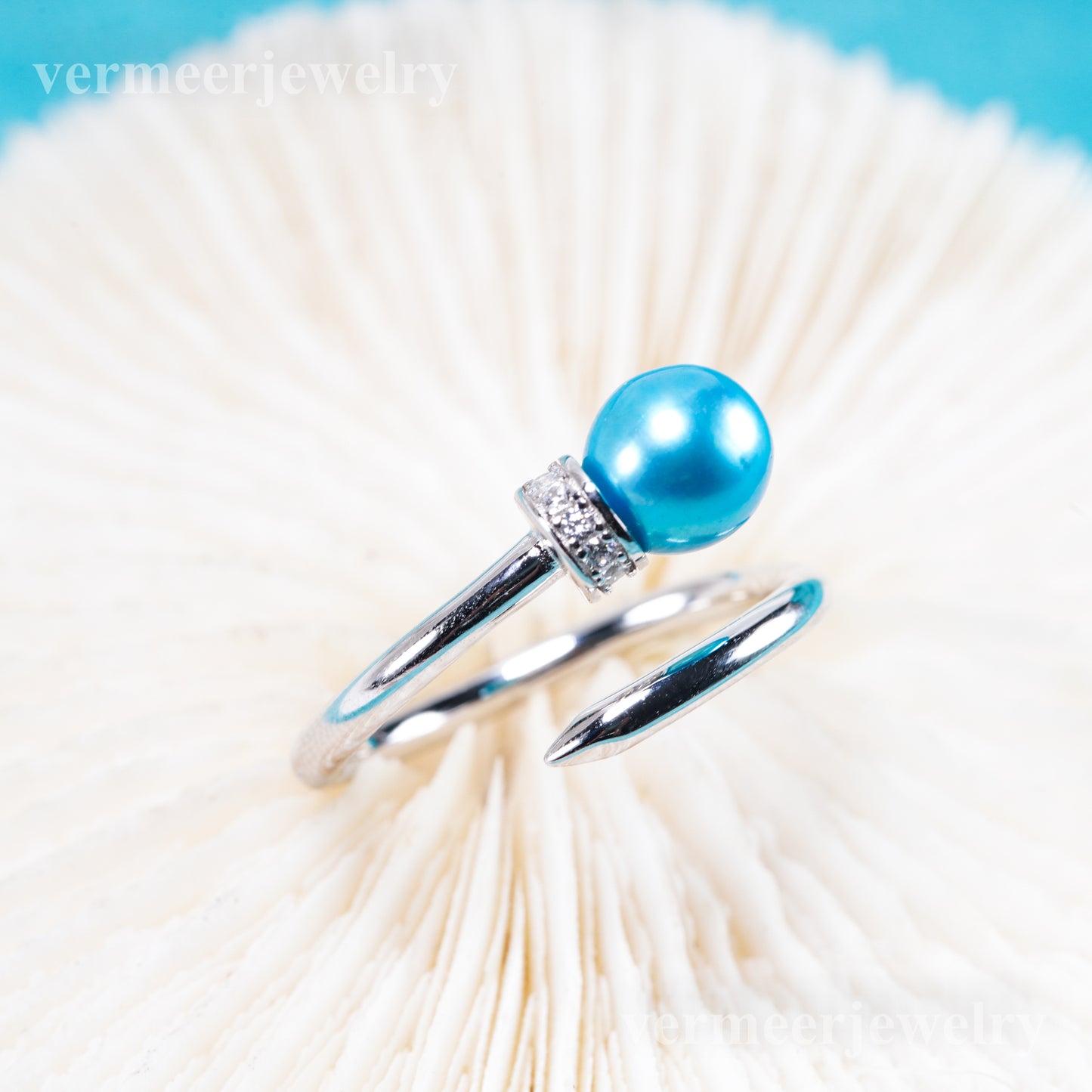 r011084 DIY 6-8mm Natural Freshwater pearl Ring accessory 925 sterling silver Adjustable size engagement jewelry ring for women