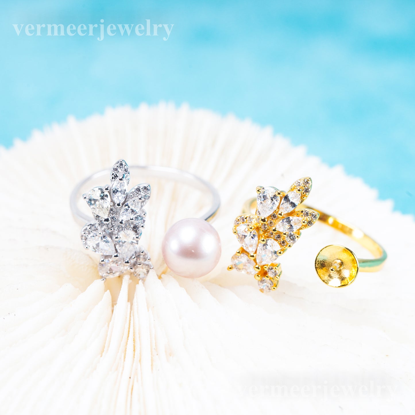 r011085 DIY 6-8mm Natural Freshwater pearl Ring accessory 925 sterling silver Adjustable size engagement jewelry ring for women