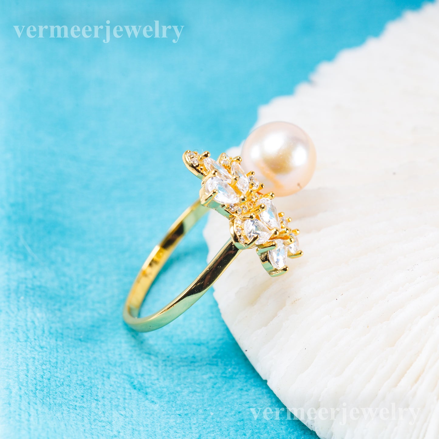 r011085 DIY 6-8mm Natural Freshwater pearl Ring accessory 925 sterling silver Adjustable size engagement jewelry ring for women
