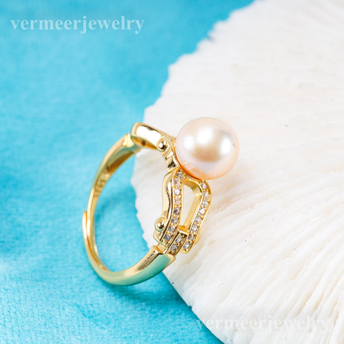 r011087 DIY 6-8mm Natural Freshwater pearl Ring accessory 925 sterling silver Adjustable size engagement jewelry ring for women