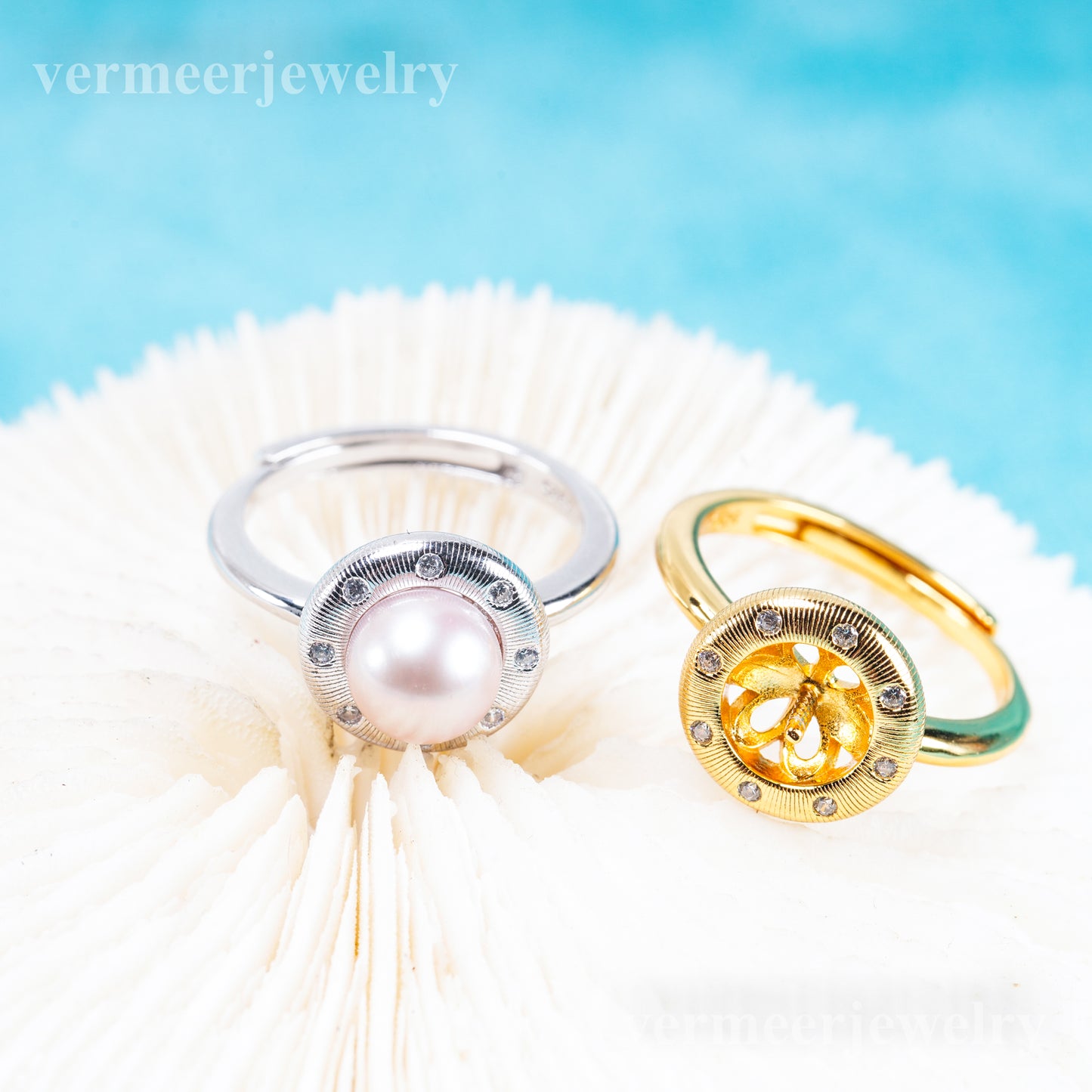 r011092 DIY 6-8mm Natural Freshwater pearl Ring accessory 925 sterling silver Adjustable size engagement jewelry ring for women