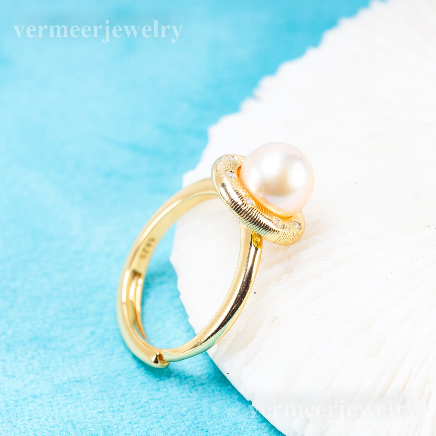 r011092 DIY 6-8mm Natural Freshwater pearl Ring accessory 925 sterling silver Adjustable size engagement jewelry ring for women