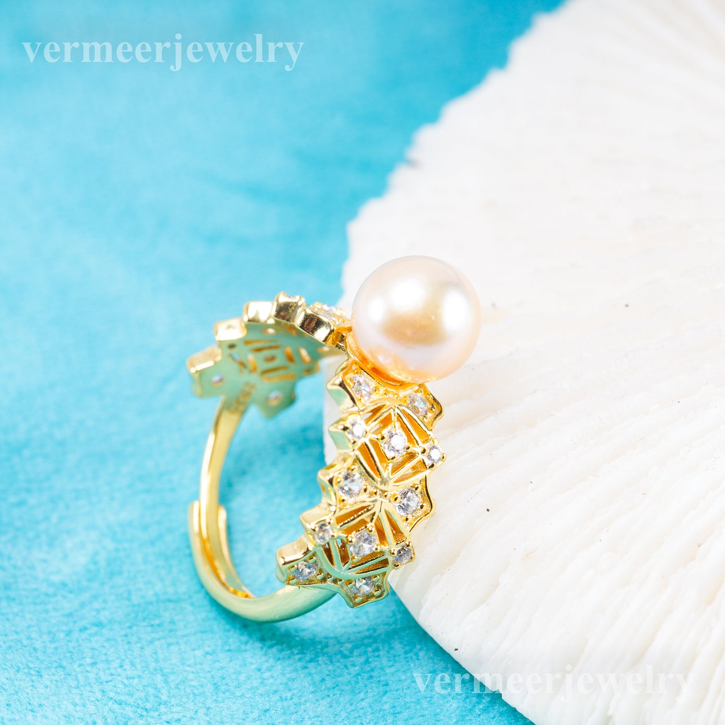 r011094 DIY 6-8mm Natural Freshwater pearl Ring accessory 925 sterling silver Adjustable size engagement jewelry ring for women