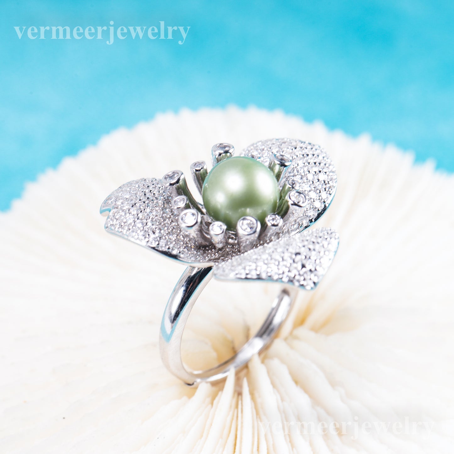 r011014 DIY 6-8mm Natural Freshwater pearl Ring accessory 925 sterling silver Adjustable size engagement jewelry ring for women