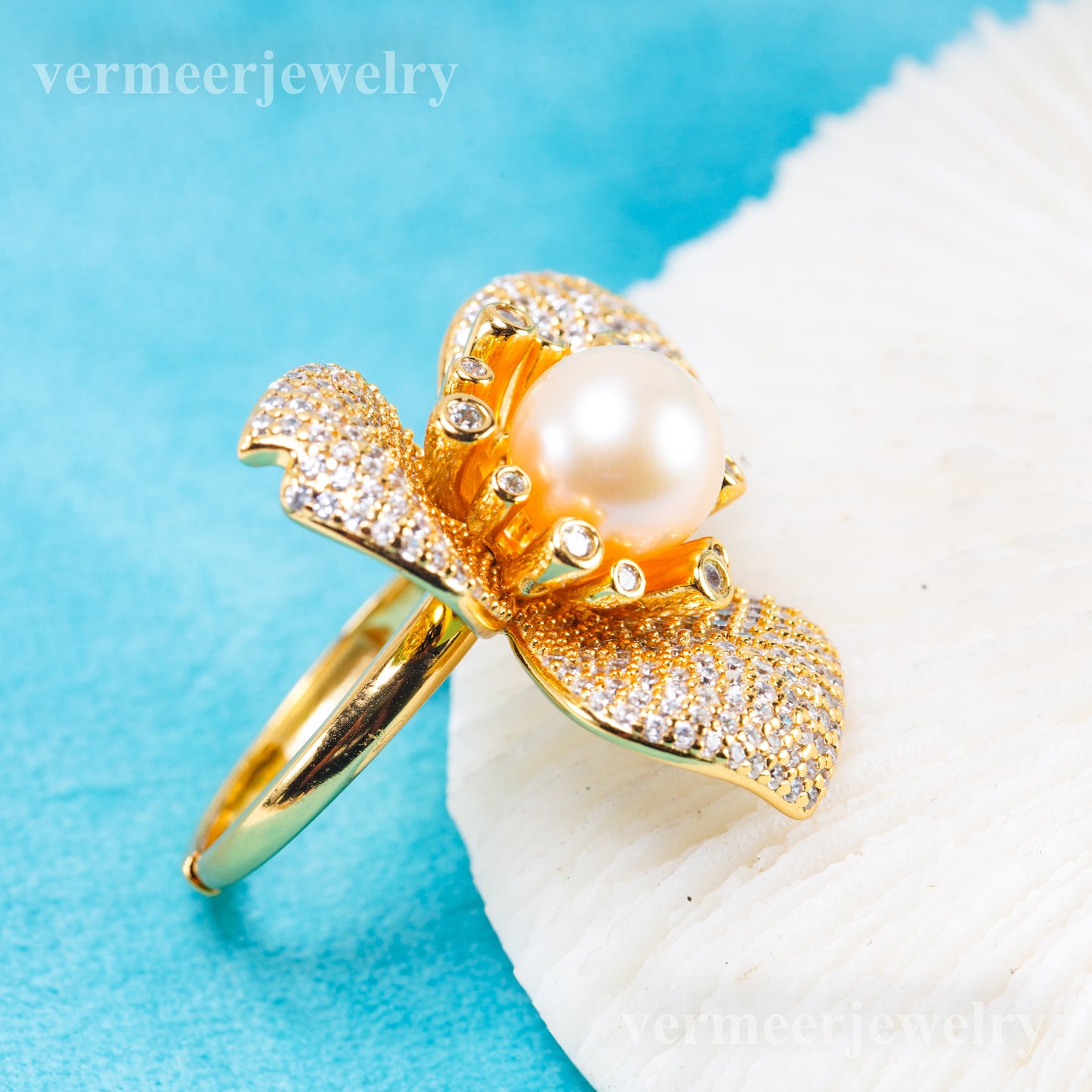 r011014 DIY 6-8mm Natural Freshwater pearl Ring accessory 925 sterling silver Adjustable size engagement jewelry ring for women