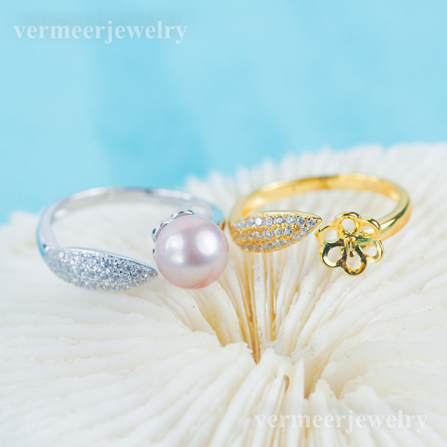 r030972 DIY 6-8mm Natural Freshwater pearl Ring accessory 925 sterling silver Adjustable size engagement jewelry ring for women