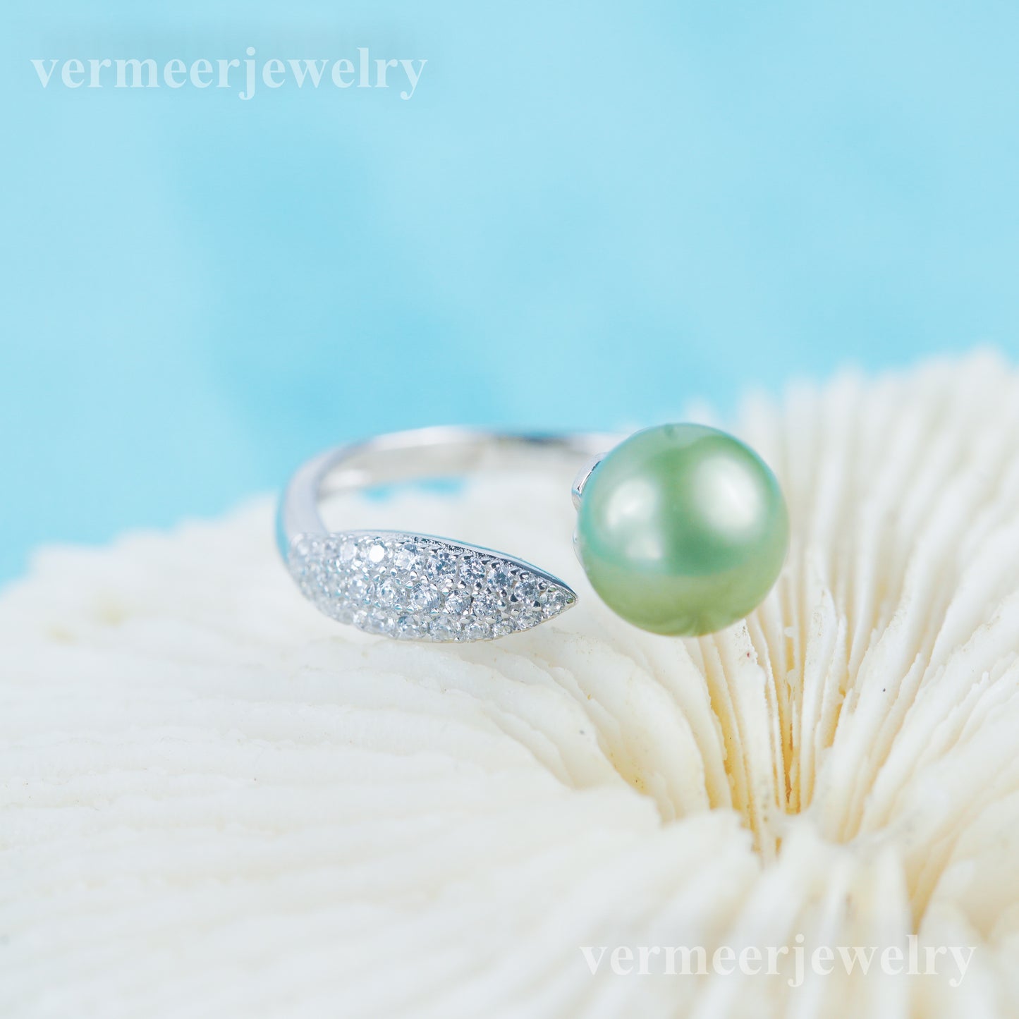 r030972 DIY 6-8mm Natural Freshwater pearl Ring accessory 925 sterling silver Adjustable size engagement jewelry ring for women