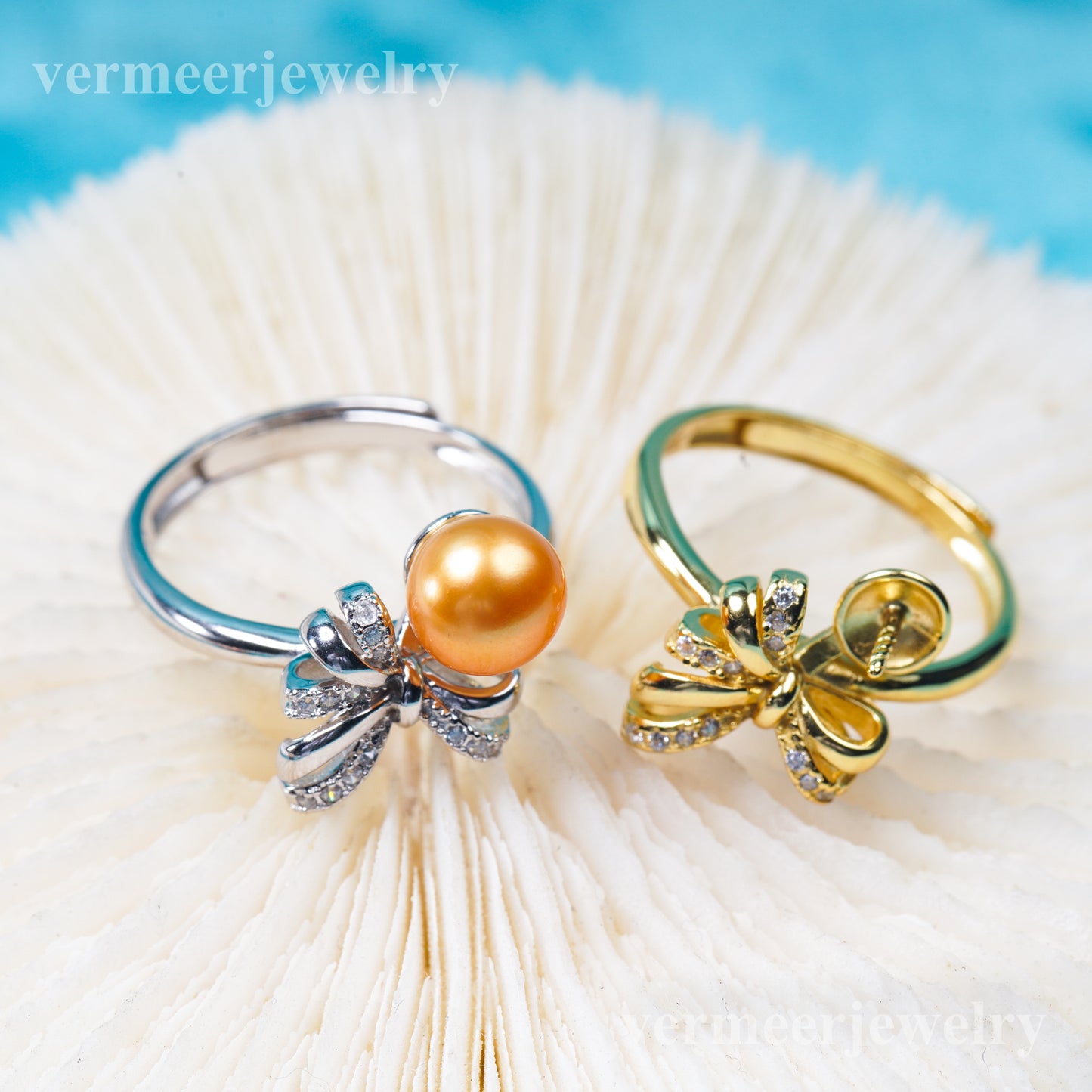 r031022 DIY 6-8mm Natural Freshwater pearl Ring accessory 925 sterling silver Adjustable size engagement jewelry ring for women