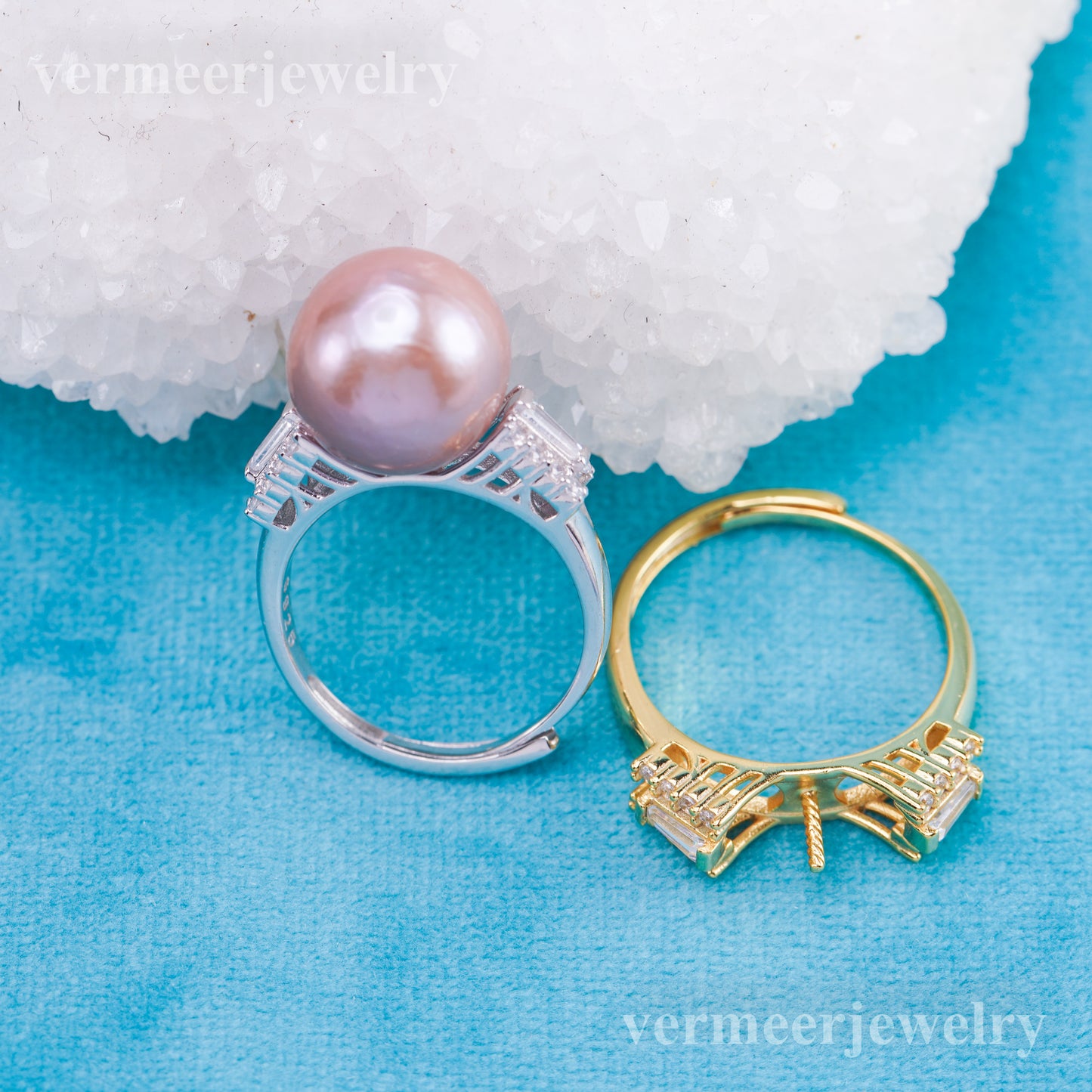 re010989 DIY 9-11mm Natural Freshwater pearl Ring accessory 925 sterling silver Adjustable size engagement ring for women