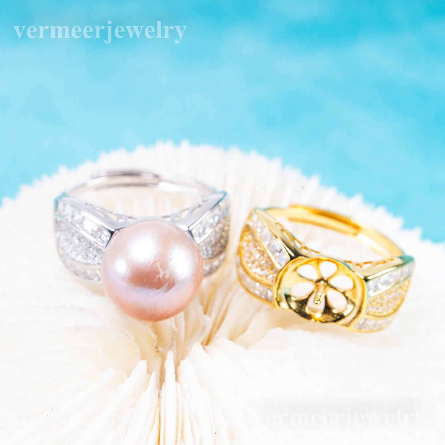 re011100 DIY 9-11mm Natural Freshwater pearl Ring accessory 925 sterling silver Adjustable size engagement ring for women