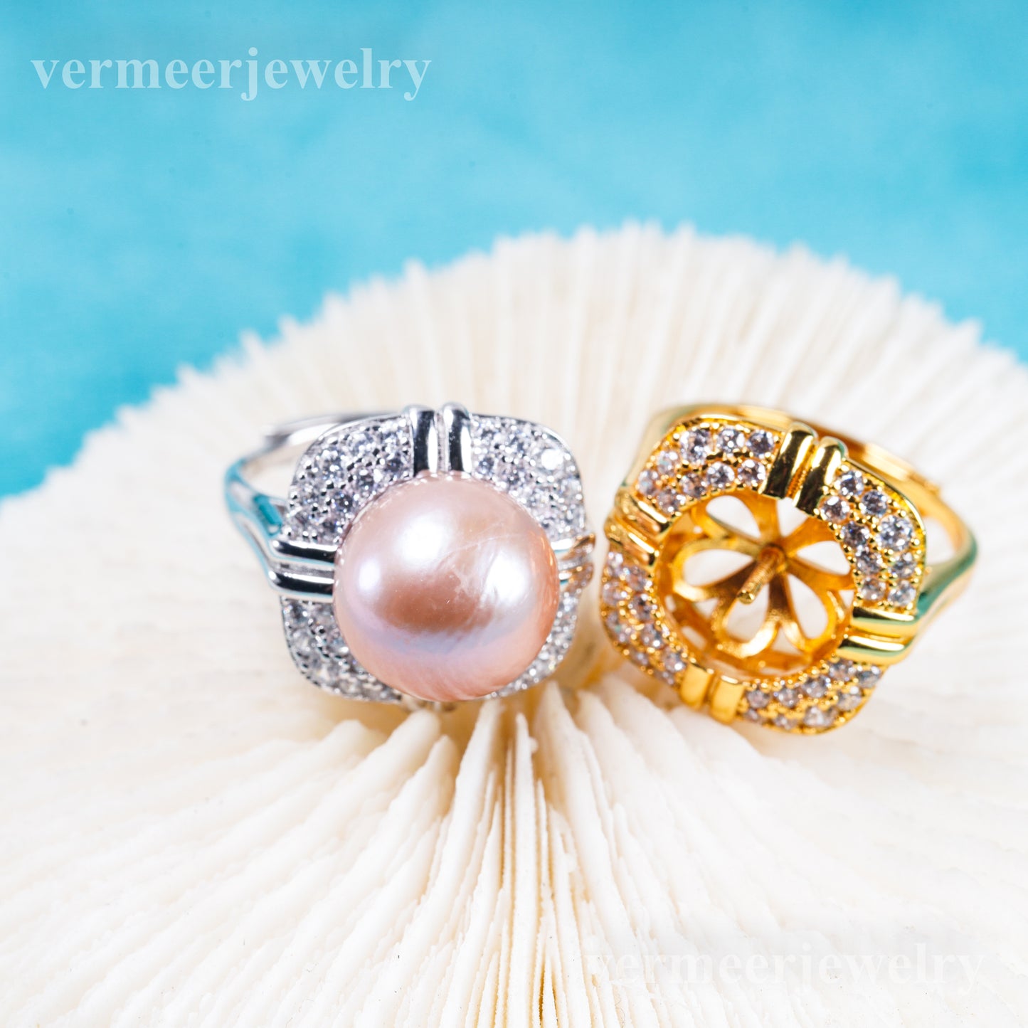 re011104DIY 9-11mm Natural Freshwater pearl Ring accessory 925 sterling silver Adjustable size engagement ring for women