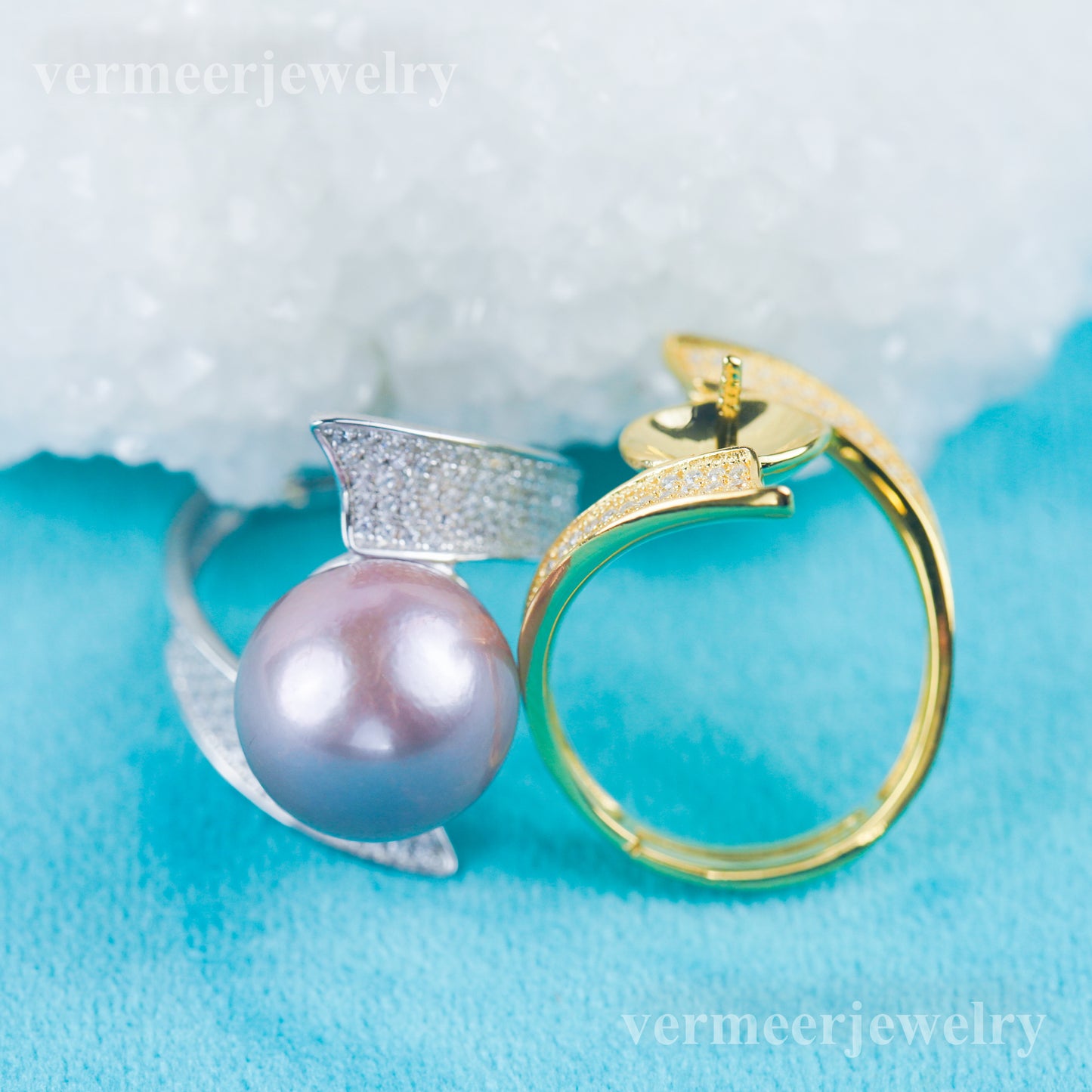 re030979 DIY 9-11mm Natural Freshwater pearl Ring accessory 925 sterling silver Adjustable size engagement ring for women