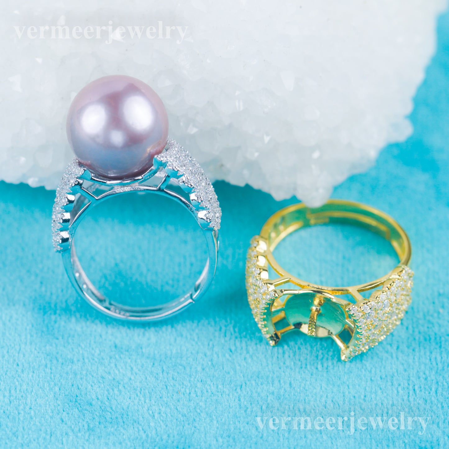 re030981 DIY 9-11mm Natural Freshwater pearl Ring accessory 925 sterling silver Adjustable size engagement ring for women