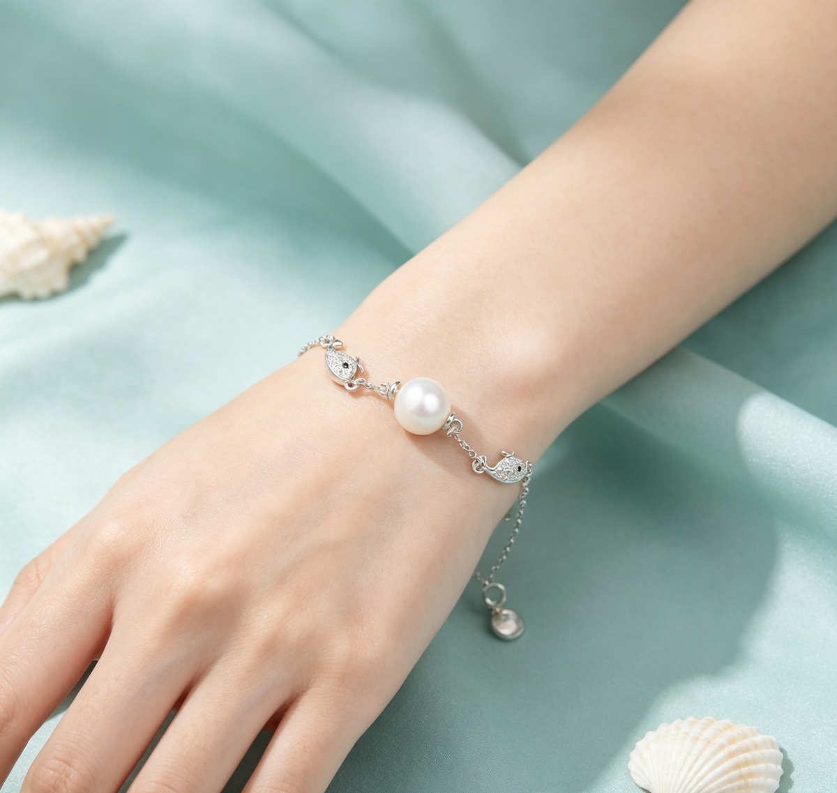 b020163 DIY 7-8mm Natural Freshwater pearl bracelet accessory 925 sterling silver adjustable chain bracelet for women