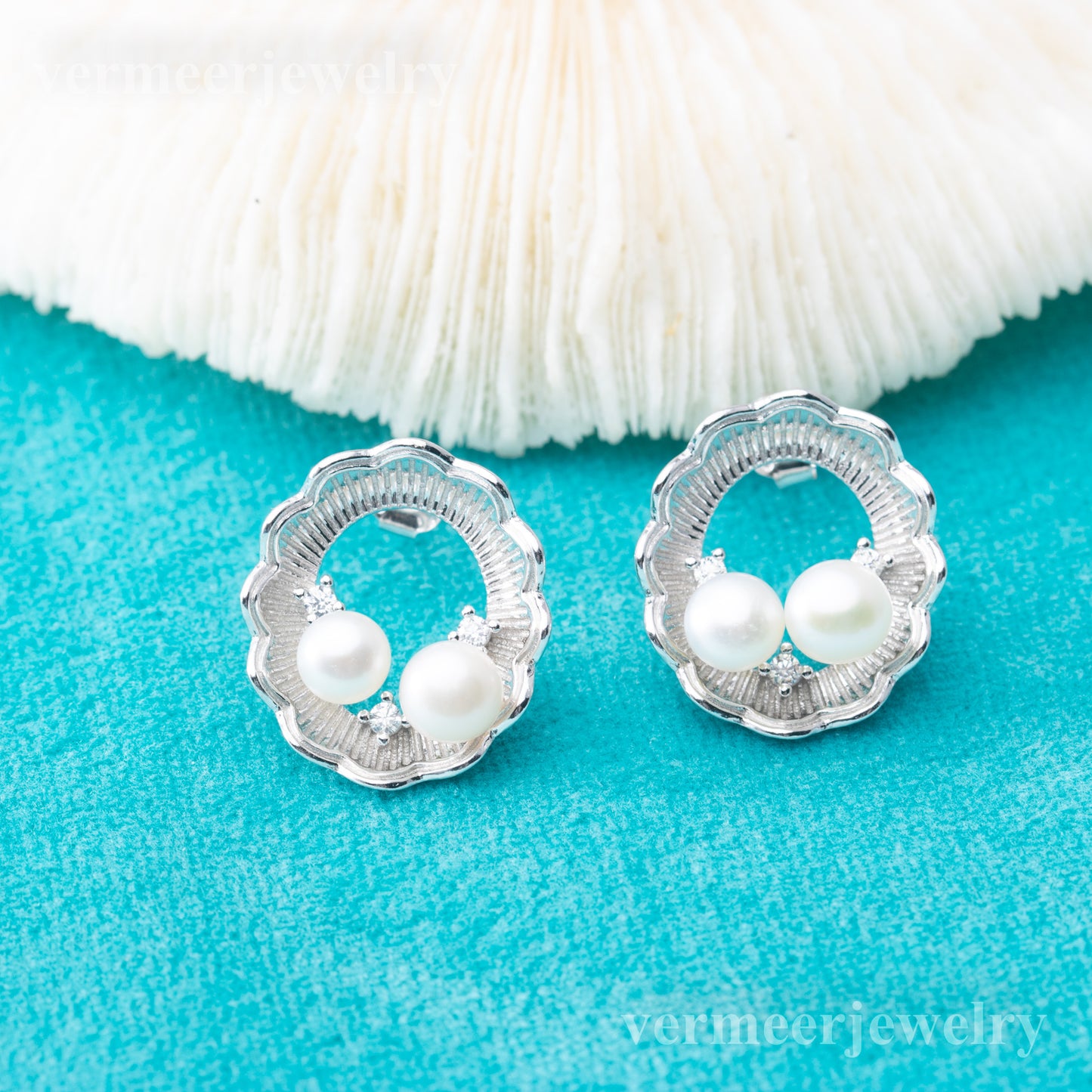 e010831 S925 pearl earring 925 sterling silver DIY 7-8mm Natural Freshwater pearl stud earring for women