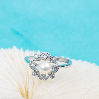 r010855DIY 5-6mm Natural Freshwater pearl Ring accessory 925 sterling silver Adjustable size engagement jewelry ring for women