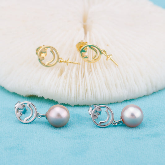 e010878 S925 pearl earring 925 sterling silver DIY 7-8mm Natural Freshwater pearl stud earring for women