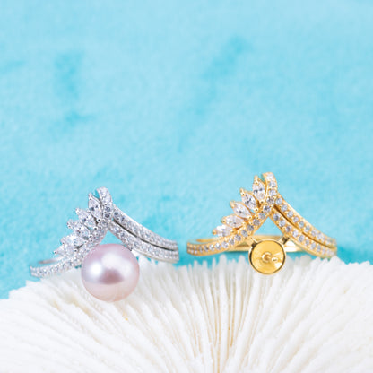 r010897 DIY 6-8mm Natural Freshwater pearl Ring accessory 925 sterling silver Adjustable size engagement jewelry ring for women
