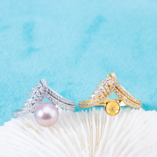 r010897 DIY 6-8mm Natural Freshwater pearl Ring accessory 925 sterling silver Adjustable size engagement jewelry ring for women