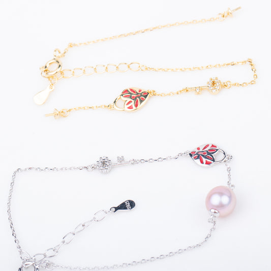 b010196 DIY 7-8mm Natural Freshwater pearl bracelet accessory 925 sterling silver adjustable chain bracelet for women