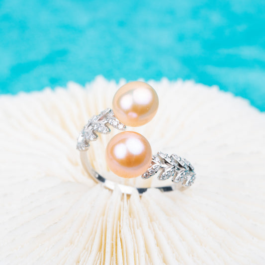 r020733 DIY 7-8mm Natural Freshwater pearl Ring accessory 925 sterling silver Adjustable size engagement jewelry ring for women