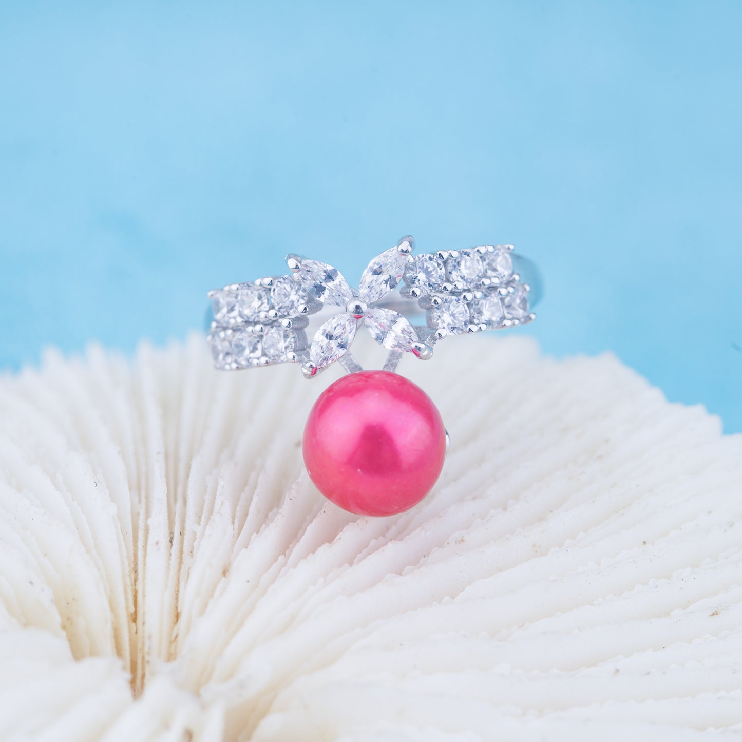 r010949 DIY 6-8mm Natural Freshwater pearl Ring accessory 925 sterling silver Adjustable size engagement jewelry ring for women