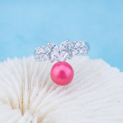 r010949 DIY 6-8mm Natural Freshwater pearl Ring accessory 925 sterling silver Adjustable size engagement jewelry ring for women