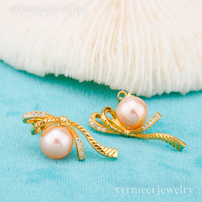 e010853 S925 pearl earring 925 sterling silver DIY 7-8mm Natural Freshwater pearl stud earring for women