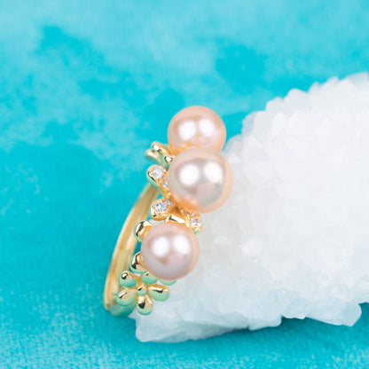 r040828 DIY 6-8mm Natural Freshwater pearl Ring accessory 925 sterling silver Adjustable size engagement jewelry ring for women