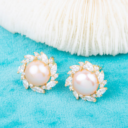 e010816 S925 pearl earring 925 sterling silver DIY 7-8mm Natural Freshwater pearl stud earring for women