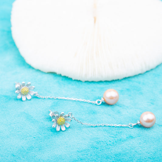 e010736 S925 pearl earring 925 sterling silver DIY 7-8mm Natural Freshwater pearl stud earring for women