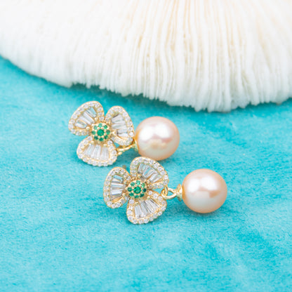 e010790 S925 pearl earring 925 sterling silver DIY 7-8mm Natural Freshwater pearl stud earring for women