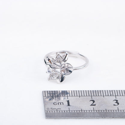 r020730 DIY 7-8mm Natural Freshwater pearl Ring accessory 925 sterling silver Adjustable size engagement jewelry ring for women