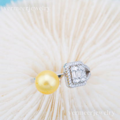 r010908 DIY 6-8mm Natural Freshwater pearl Ring accessory 925 sterling silver Adjustable size engagement jewelry ring for women