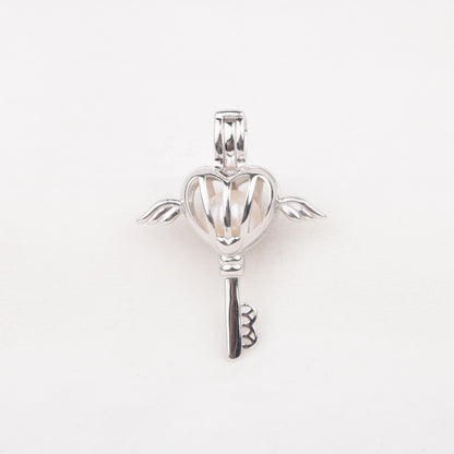 C030079 sterling silver key wing shape Freshwater pearl cage pendant necklace jewelry locket for pearl party