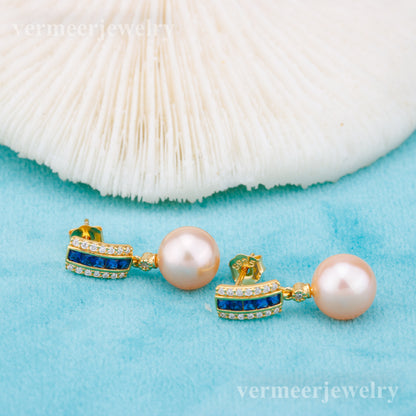 e010884 S925 pearl earring 925 sterling silver DIY 7-8mm Natural Freshwater pearl stud earring for women