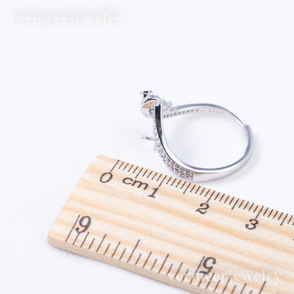 r010897 DIY 6-8mm Natural Freshwater pearl Ring accessory 925 sterling silver Adjustable size engagement jewelry ring for women