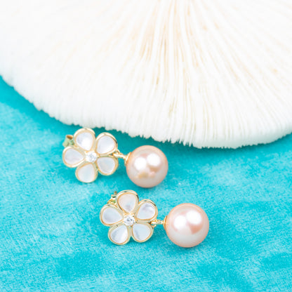 e010823 S925 pearl earring 925 sterling silver DIY 7-8mm Natural Freshwater pearl stud earring for women